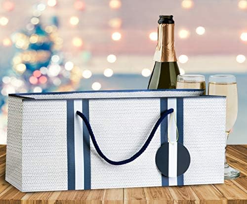 Sacos de presente simplesmente encantados de vinho - branco com padrão de cesta e listras marinho conjunto de estilos de bolsa de 3