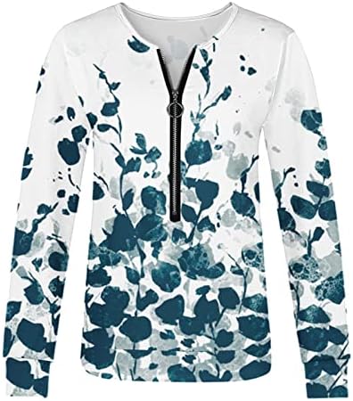 Blue Royal Ladies Mangueira longa Manga Longa Pintura de tinta Pintura Vine Floral Relaxed Coat Sweetshirts Crewneck Spandex Track