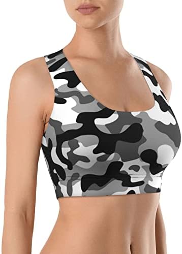 Camuflagem preta e branca Esportes de sutiã para mulheres, Wirefree acolchoado de ioga Bra Ginástica Tanque de colheita de fitness Tanques de roupas ativas
