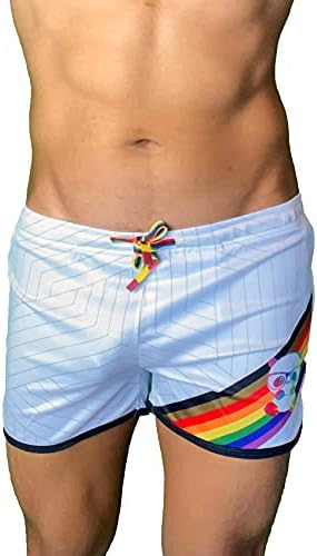 Homens de Booty Shorts, bolsos com zíper, rave e festas LGBTQ, shorts de panda de arco -íris gays