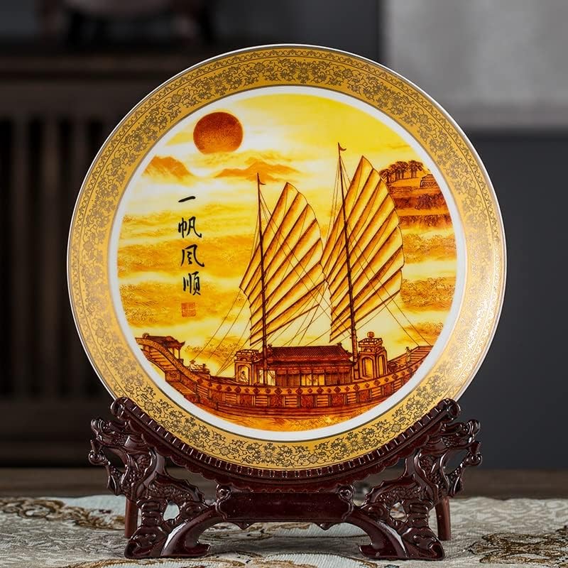 Geltdn Ceramic Sailing Porcelain Plate Decoration Home Room Living Alpender Craft Decoration Plate