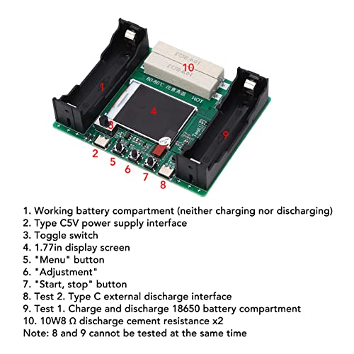 Capacidade Testador de resistência interna, DC 5V 18650 Dados do monitor de bateria de lítio Redefinir automaticamente 1.77in