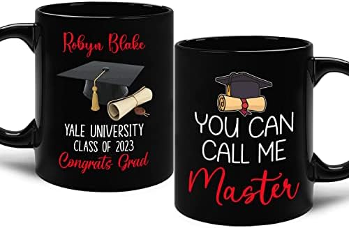 Personalizado Escolha o nome da aula de escola Você pode me chamar de copos de café mestre 11 oz 15 oz, parabéns de pós -graduação Copo de café, Presentes de caneca de cerâmica preta para um amigo estudante graduado