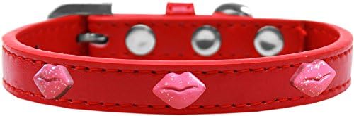 Mirage Pet Products Glitter Lips Widget Dog Collar, tamanho 10, vermelho/rosa