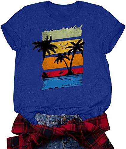 Moda de verão Tops havaianos para mulheres camisetas gráficas de palmeira de coco