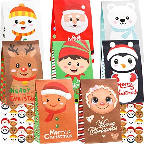 Ceiba Tree Christmas Paper Lanchs Salps Feliz presente de férias Tream sacolas de Goody 24 pacote com adesivos para favores de