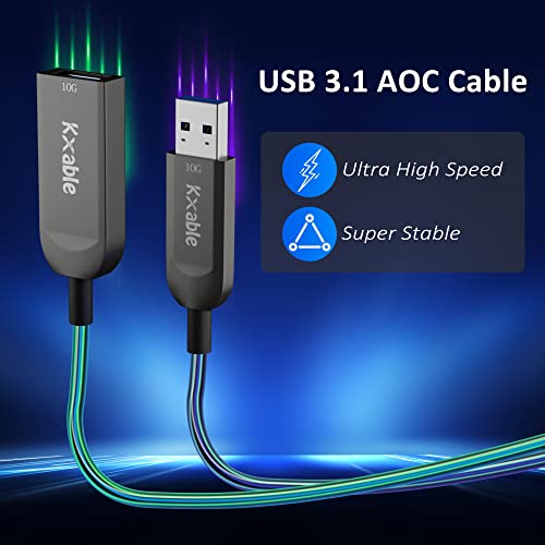 Cabo de extensão USB 3.1 KXABLABLE A 100 pés, USB ativo macho óptico para fêmea Extender Cord, transferência de dados de 10 Gbps de alta velocidade, compatível com USB 3.0 e USB 2.0