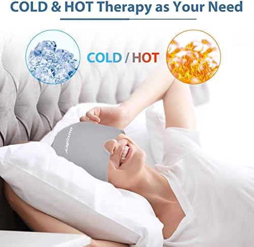 Tampa de alívio de dor de cabeça, enxaqueca de cabeça de gelo para enxaqueca fria e quente terapia quente 360 ​​graus compressão
