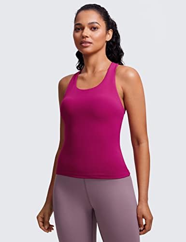 Crz Yoga Butterluxe Tampo de treino Tampo para mulheres construídas em sutiãs de prateleira - Racerback Spandex Athletic Yoga Camisole