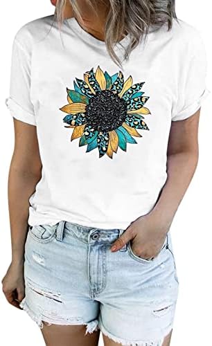Camisa atlética de manga curta Camisa gráfica de girassol para mulheres fofas de flor curta de manga curta camiseta de