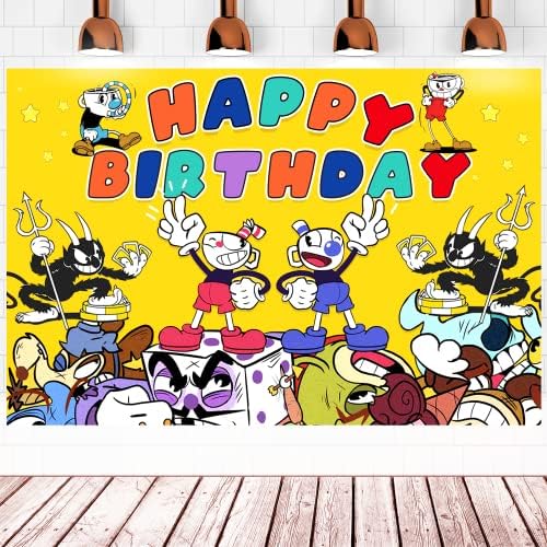 Copos de aniversário de aniversário, decorações de festas de xícara de festa de 5x3 pés cenário de desenho animado, decorações de aniversário