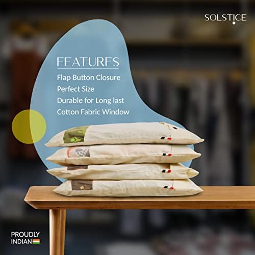 Solstice reutiliza as tampas de saree de algodão de 16 x 14 para sacola de armazenamento de roupas, viajando, organizador de guarda -roupa com malha/janela.