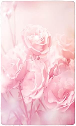 Mini folhas de berço com tema de rosa, mini-berço portáteis de material Ultra Material Great para menino ou menina ou berçário, 24 “x38”, multicolor