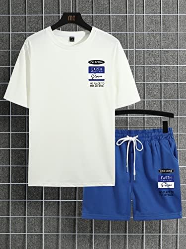 Roupa de duas peças de fioxa para homens slogan tee gráfico e shorts de cintura de cordão