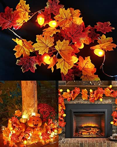 Decorações de outono para guirlanda de folhas de bordo em casa com luzes de 7 pés 10 lâmpadas lâmpadas ledes de halloween