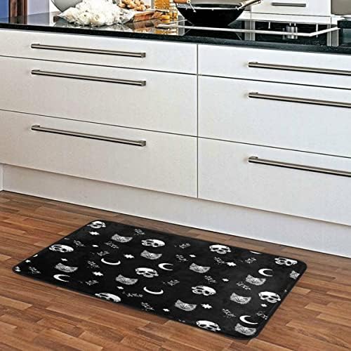 Zoeo Kitchen Floor Tapete, Black Skull Cat Flor Moon Non Slip Banho Área Ranco de Tapete Interior Papatriato Trapper Trapper Sapatos