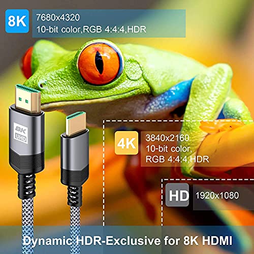 8k HDMI 2.1 Cabo 20 pés, Avibrex Ultra HD HD Alta velocidade 48GPBS 8K@60Hz 4K@120Hz 144Hz EARC HDR10 4: 4: 4 HDCP 2.2 e 2.3 Dolby