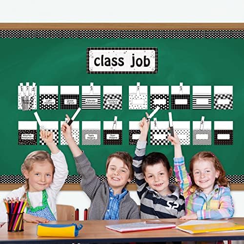 WATINC 97PCS Jobs Bulletin Board Set, gráfico de empregos em sala de aula com tags de nome, gráfico de comportamento de bolso de volta