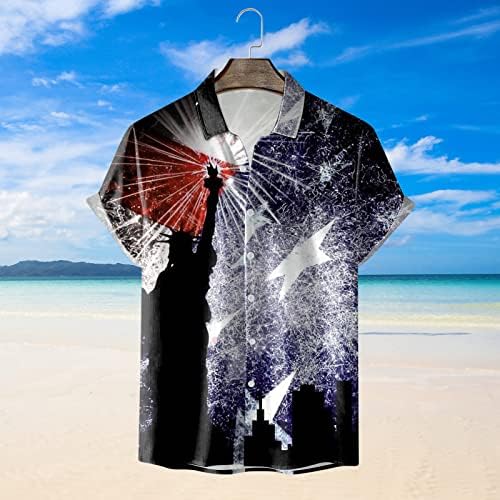 Camisa de boliche de camisas havaianas meymia mens em 4 de julho de julho de estampa tropical rápida seca de manga curta esportes de