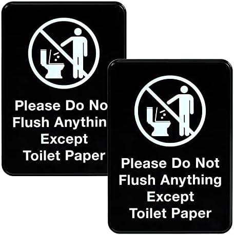 Excello Global Products, por favor, não descarregue as toalhas de papel ou os produtos femininos no signo do banheiro: fácil de montar plástico informativo com símbolos 5 x7, pacote de 2