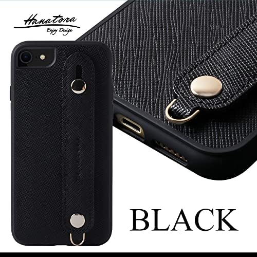 Hanora] IPhone 12 Pro Max Case, Leather Saffiano, pulseira de pulso, feita à mão, capa para o iPhone 12 Pro Max Black