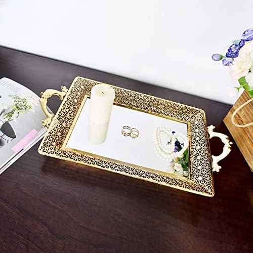 Bandeja espelhada do dia das mães com alças decoração de casa bandeja de vaidade para a cômoda de jóias Organizador de jóias Bandeja