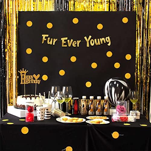 Furever Young Gold Glitter Banner - Banner de aniversário para cães - Decorações de aniversário de gato - Fuplo de festa