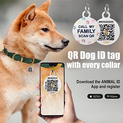 Colar de cachorro de couro laminado bronzedog com tag QR ID