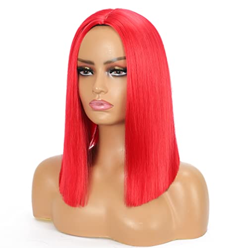 Perupes de bob vermelho curto sintético peruca de cabelo liso médio altura do ombro curto bob peruca para mulheres perucas bob