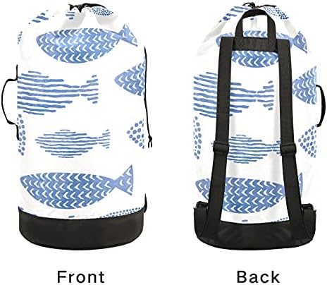Bolsa de lavanderia de peixes de animais marinhos com alças de ombro de lavanderia Backpack Saco de tração Fechamento de empurramento Handper Handper for Laundromat Apartment Camp Essentials