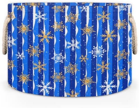 Blue Snowflakes Christmas Grandes cestas redondas para cestas de lavanderia de armazenamento com alças cestas de armazenamento de cobertor para caixas