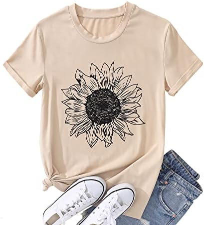 Camiseta de girassol de verão feminina de verão FLOR FLOR FLOR FLOR GRAPHIC LOUSE CREVE