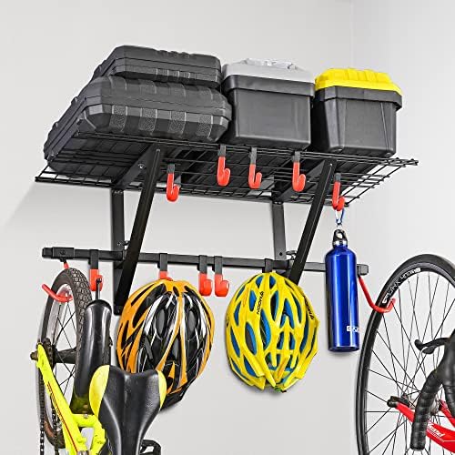 Plkow Garage Wall prateleira 4 pacote Inclui ganchos de bicicleta, organizador de parede de montagem de parede de prateleiras de garagem ajustável