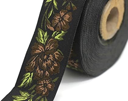 Bobina de 11 jardas de 1,37 polegadas de largura Marrom Floral Jacquard Ribbon Tabinho