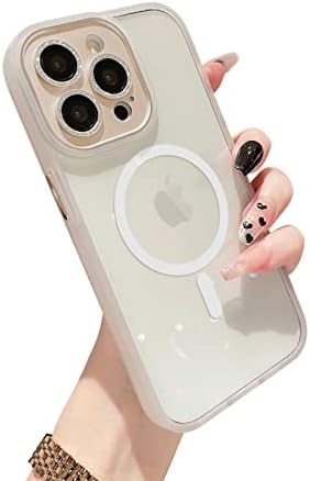 Mzelq para iPhone 13 Pro Max Case [Compatível com MagSafe] Com capa de lente de câmera de bling de metal, cristal -de -choque magnético de diamante brilhante e fosco de choque de silicone para meninas e mulheres