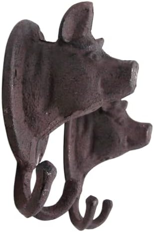 Wowser Rustic Pig Head Cast Cast Ganchs, decoração de parede com tema de animal, decoração rústica da fazenda, conjunto de 2,
