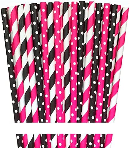 Pertos de papel preto e branco rosa quente - bolinhas e listras - Glam Diva Bachelorette Party Supplies - pacote de 100 fora da caixa de papéis da caixa