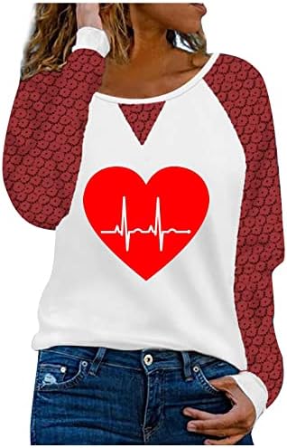 Sorto do Dia dos Namorados Impresso no Coração Mulheres Crewneck Casual Camisetas Loose Moda para Namorada