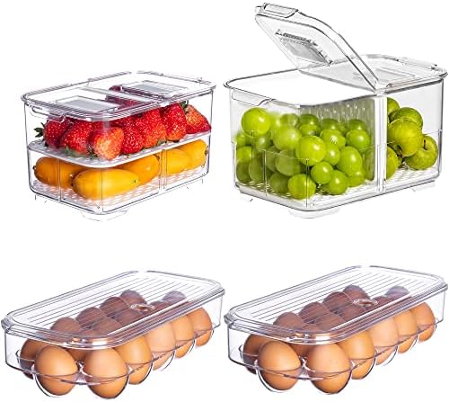 Conjunto de férias de 4 caixas de organizadores de geladeira, recipientes de armazenamento de frutas empilháveis ​​portador