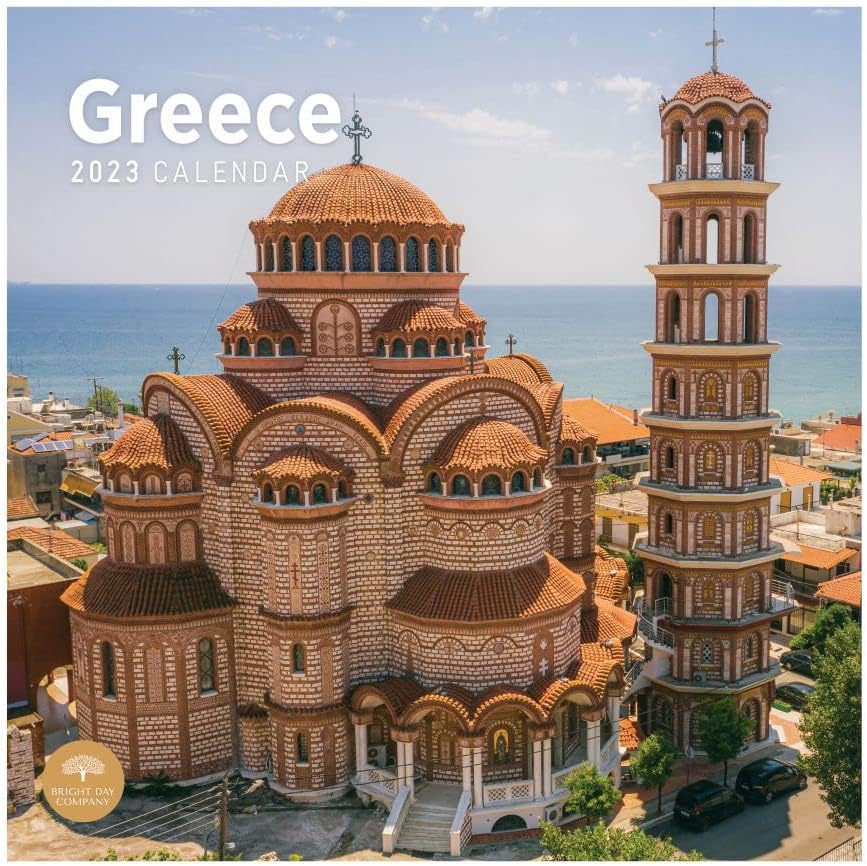 2023 Calendário da parede da Grécia por dia brilhante, 12x12 polegadas, bela fotografia de destino de viagens mediterrâneas cênicas