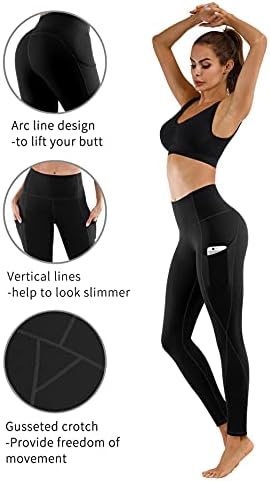 PHISOCKAT 2 Pacote de calças de ioga de cintura alta com bolsos, leggings de controle de barriga, treino de alongamento de 4 vias de ioga leggings