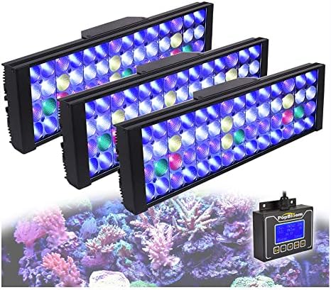 Luzes de aquário de recife de recife T40 para tanques de peixes, 4 luzes com um controlador inteligente, lâmpada de luz de coral de água salgada de água marinha completa para 180-240 cm de tanque de peixe