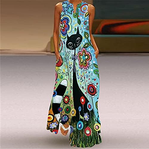 Vestido maxi casual feminino maxi estampado floral de vestido de vestido floral de pescoço V vestidos com mangas do comprimento