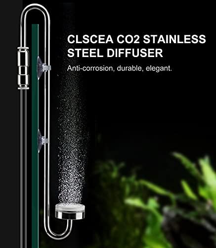 CLSCEA Aquário Aquário Aço inoxidável CO2 Atomizador de difusor com válvula de retenção integrada para tanques sem aro 25 cm