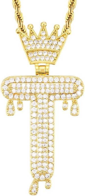 Bula thi clássico de cobre de cobre zircônia coroa colar de letra pendente para homens mulheres lnitial lnitial jóias charme de ouro - q - 30 polegadas