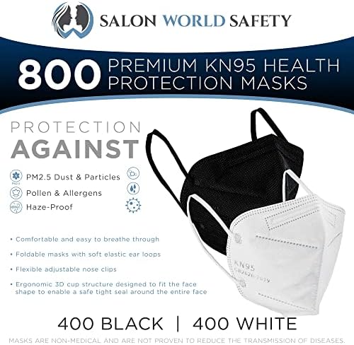 Salon World Safety Black KN95 Máscaras de proteção, pacote de 10-eficiência do filtro ≥95%, 5 camadas, tecido higiênico