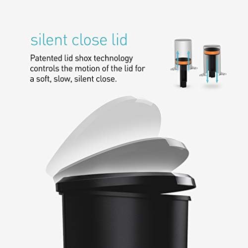 Simplehuman 50 litros / 13 galões de lixo de cozinha semi-rodada com trava de slides segura, plástico preto