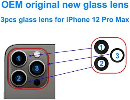 Awyidu 3 peças OEM traseira da câmera de vidro Substituição para iPhone 12 Pro Max com o Manual de Ferramentas de Instalação e Ferramentas de Instalação pré -instantânea e de instalação