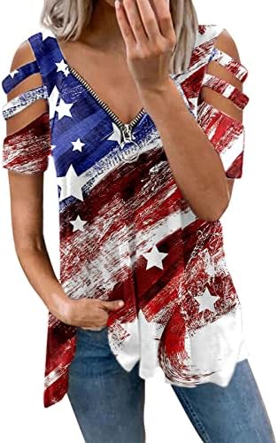 4 de julho Túnicas de bandeira dos EUA para mulheres oculam camisas de gordura de verão de verão casual de manga