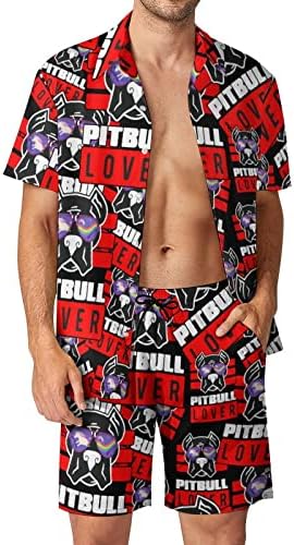 WeedKeyCat Pitbull Lover Men's Beach Roupfits 2 peças Button Hawaiian Down Camise